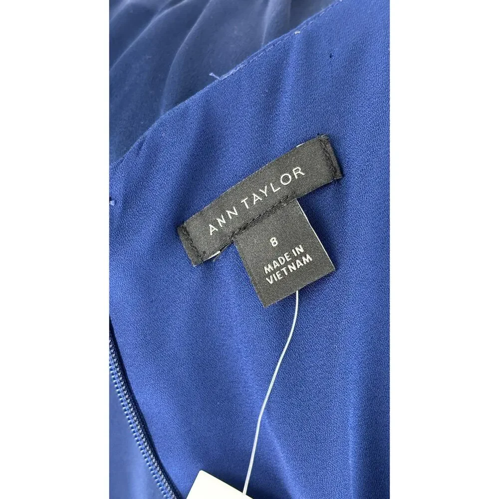Ann Taylor V Neck Long Sleeve Satin Jumpsuit Deep Ocean Blue Womens Size 8 New